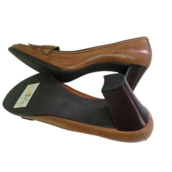 Talbots NWT Stunning Y2K Caramel Leather Fringe Logo Heels Size 10B - Picture 5 of 8